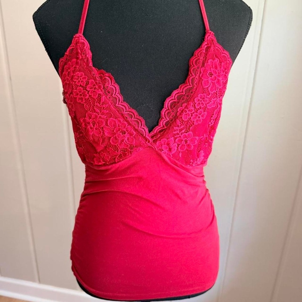ROMWE Red Lace Halter Top Y2K Coquette Small